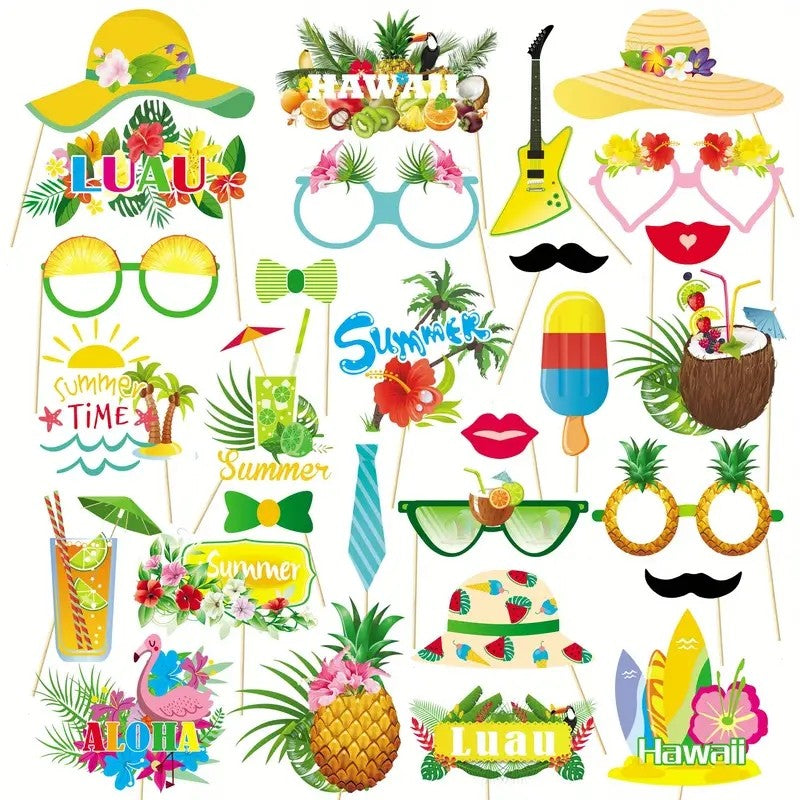 29 piece set of Hawaiian photography props for summer beach parties and tropical themed photography