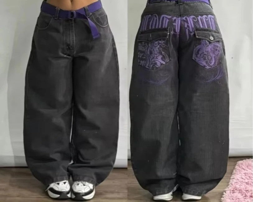 Streetwear New Fashion Oversized Embroidered Baggy Jeans Female Y2K Harajuku Hiphop Retro Gothic High Waist Wide-leg Pants Pants