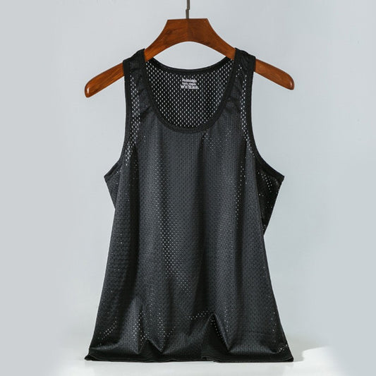 Summer Quick-Drying Thin Breathable Ice Silk Vest Men Tops Sport T Shirts Sleeveless Mesh Hole Tank Tops Gym Clothing Outer Wear