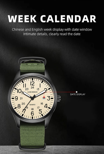 LIGE Top Brand Luxury Men Quartz Watch Date Nylon Leather Waterproof Luminous Military Sports Watches For Men relogios masculino