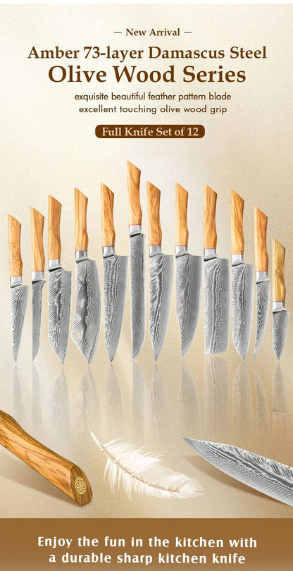 Conjunto de facas de cozinha para chef Damasco 67-LAY, faca japonesa Santoku Nakiri, faca utilitária, faca para desossar, faca de cozinha com cabo de madeira de oliveira HD