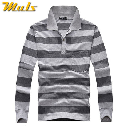 Cotton Polos Men Long Sleeve Mens Polo Shirt Spring Autumn Striped Male Polo Dress Classic Business 2018 Father Gift Drop Ship