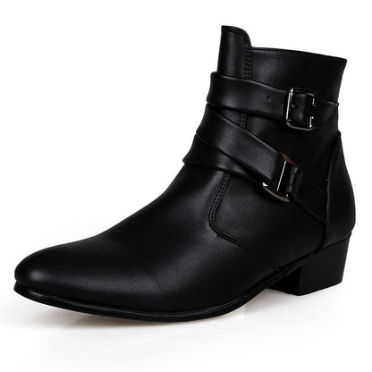 Hot Sale Luxury Chelsea Boots Men Pointed -toe Mens White Boots Black British Style High-heel Men Dress Boots Design Ankle Boot