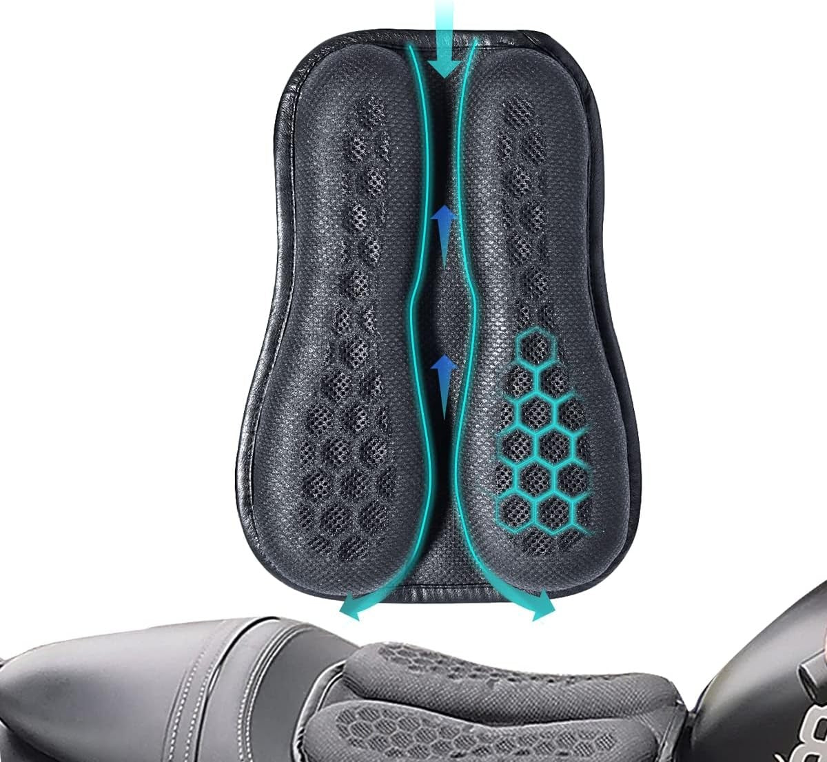 Almofada de assento de motocicleta com absorção de choque, descompressão em gel colmeia 3D, almofada de assento de motocicleta universal confortável