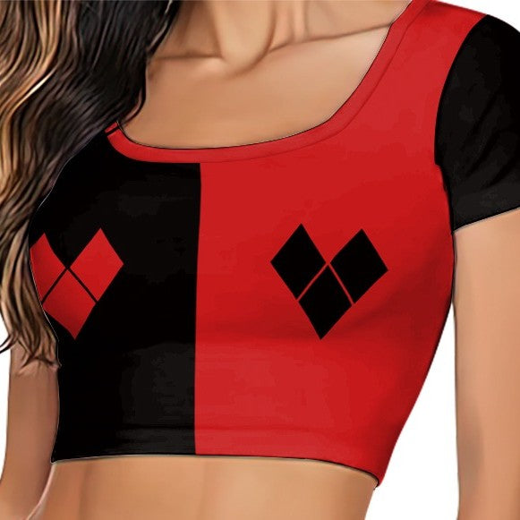 Movie Clown Cosplay Costume Halloween Harry Q Party Outfit Red Black Crop Top Performance Pleated Skirt Carnival Holiday Dresses