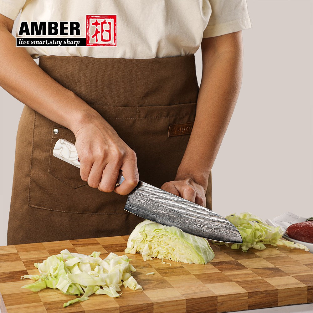 Conjunto de Facas de Chef, Conjunto de Facas de Cozinha Damasco Japonês de 6 Peças, Conjunto de Facas de Chef Profissionais de Aço Premium de 67 Camadas, com Cabo de Resina de Malha Branca