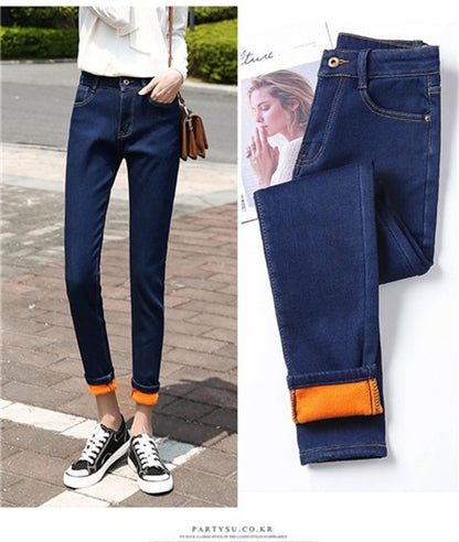 Winter Warm Jeans Woman 2022 High Waist Casual Velvet Ladies Trousers Female Pantalon Denim jeans for Women Pants clothe 40