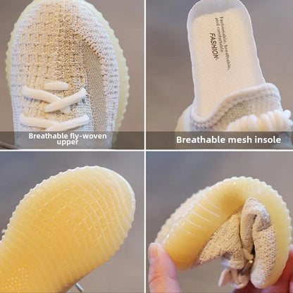 Kids Spring and Autumn Sneakers Soft Breathable Running Knitting Infant Teenage Mesh Sports Boy Girl Lightweight Coconut Shoes