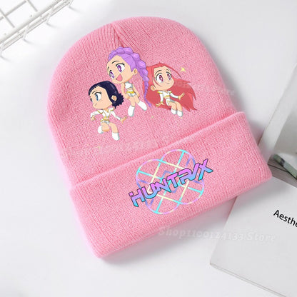 Demone Hunter Kids Knitted Hat Cute Anime Print Girl Beanie Cap Headgear Outdoor Street Warm Knit Cap Y2K Kawaii Game Party Gift