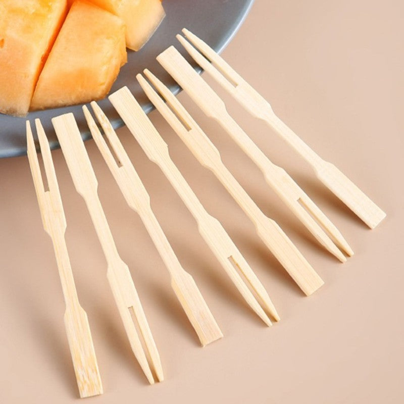 100 unidades de garfo de frutas de bambu descartável de madeira, palito de dente de frutas, conjunto de garfos de sobremesa, utensílios de mesa para festas em casa, garfos descartáveis SGC02