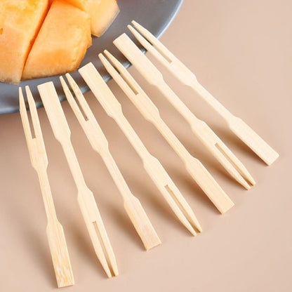 100 unidades de garfo de frutas de bambu descartável de madeira, palito de dente de frutas, conjunto de garfos de sobremesa, utensílios de mesa para festas em casa, garfos descartáveis SGC02