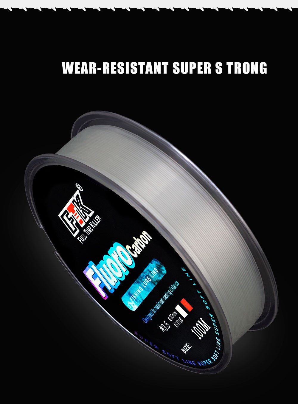 Linha de Pesca FTK 100M com Revestimento de Fluorocarbono 0.14mm-0.5mm 4.13LB-34.32LB Linha Monofilamento de Fibra de Carbono Linha de Pesca de Carpa Sinking Line