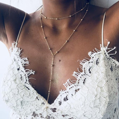 Fashion Gold Color Y-Shaped Pendant Necklaces For Women Girls Luxury Cubic Zirconia Long Tassel Dangle Choker Jewelry Gift