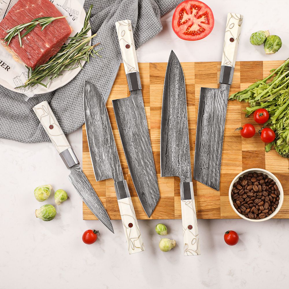 Cutting Tool Chef Santoku Utility Knife white mesh resin HD 67-Layer Damascus Steel Japanese Kiritsuke knife set for kitchen ues