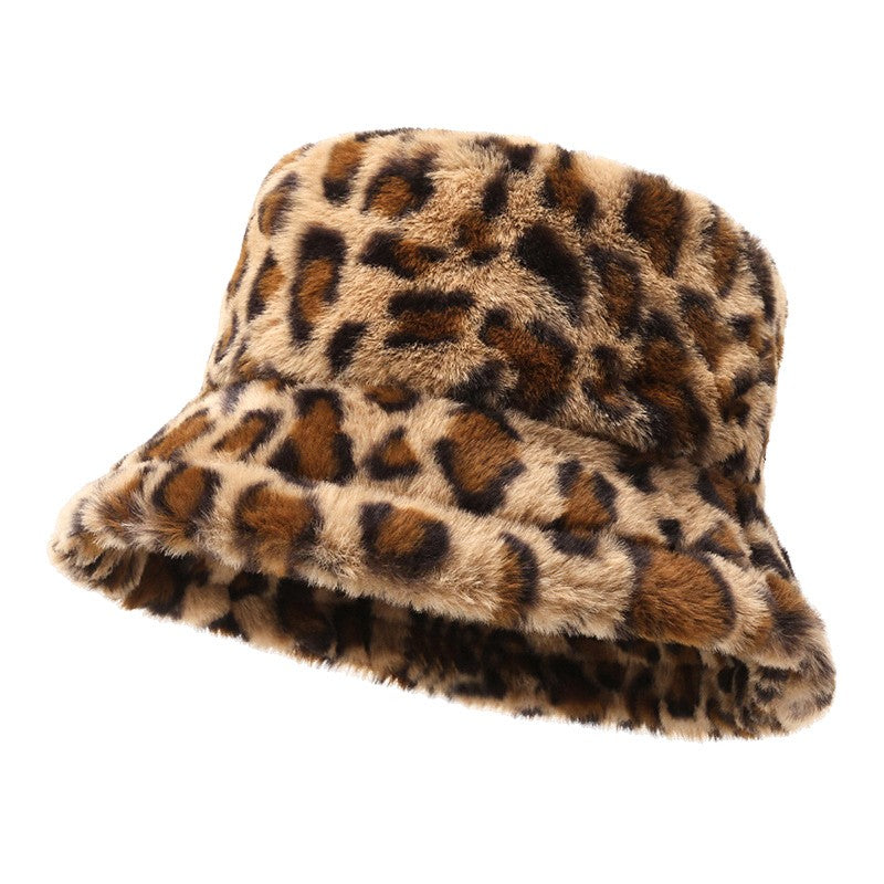 Winter Bucket Hat Leopard Faux Fur Fluffy Bucket Hats Women Outdoor Warm Sun Hat Soft Furry Fisherman Cap Girl Fashion Panama