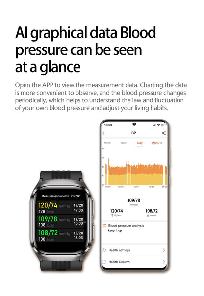 2025 Novo Smartwatch de Enfermagem de Grau Médico Air Bag para Homens, Gordura Sanguínea, ECG+PPG, Pressão Arterial, Transmissão, NFC, Chamada BT HD, Smartwatch de Saúde para Mulheres