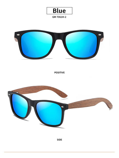Óculos de Sol GM Ecológicos de Madeira de Nogueira Retrô UV400 Polarizados de Bambu Masculino Moderno Lente Anti-Azul 7061h