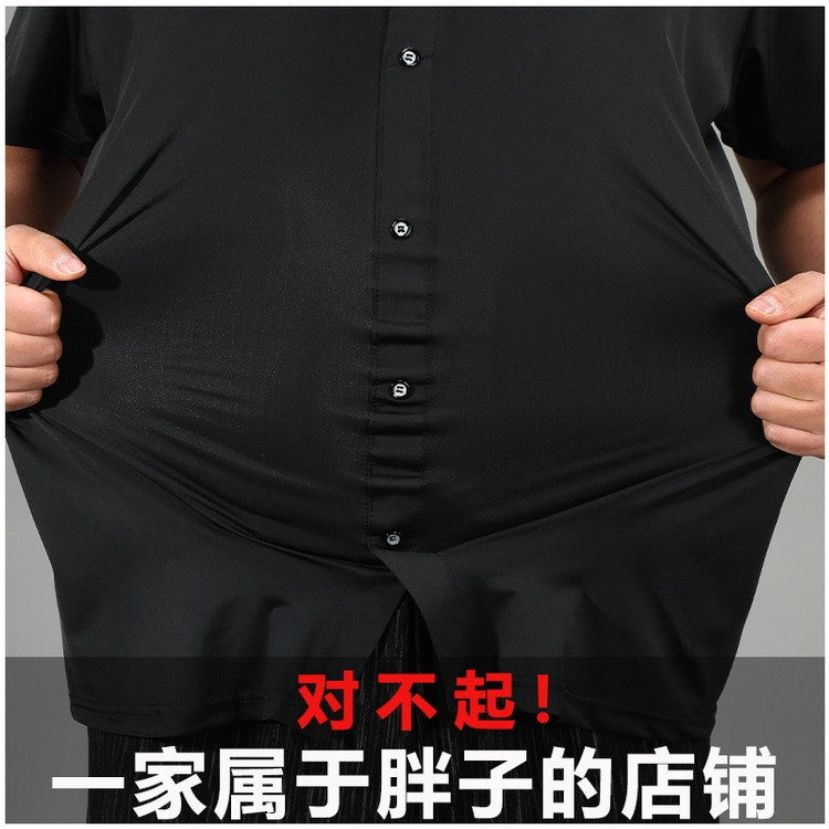 Ice Silk Summer Men's Dress Shirt Turn Down Collar Business Elastic Classic Top Male Plus Size Stretch 6XL 8XL 7XL 9XL 10XL 11XL