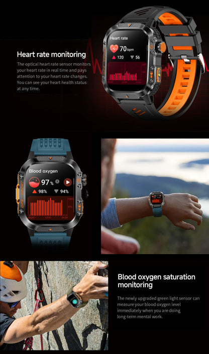 2026 Militar Grau Built-in GPS Posição 2.01" Smart Watch Homens 3ATM Impermeável Bússola 540mAh Bluetooth Chamada Smartwatches IOS