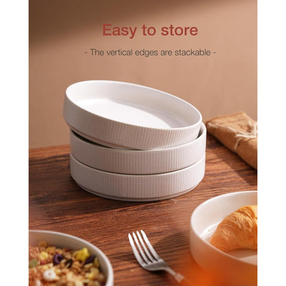 famiware Star 8.25 Pasta Bowls, Large Dinner Bowls Set of 6, Salad Bowl Plates, Shallow Bowls for Eating, Matte White (Full Glaz