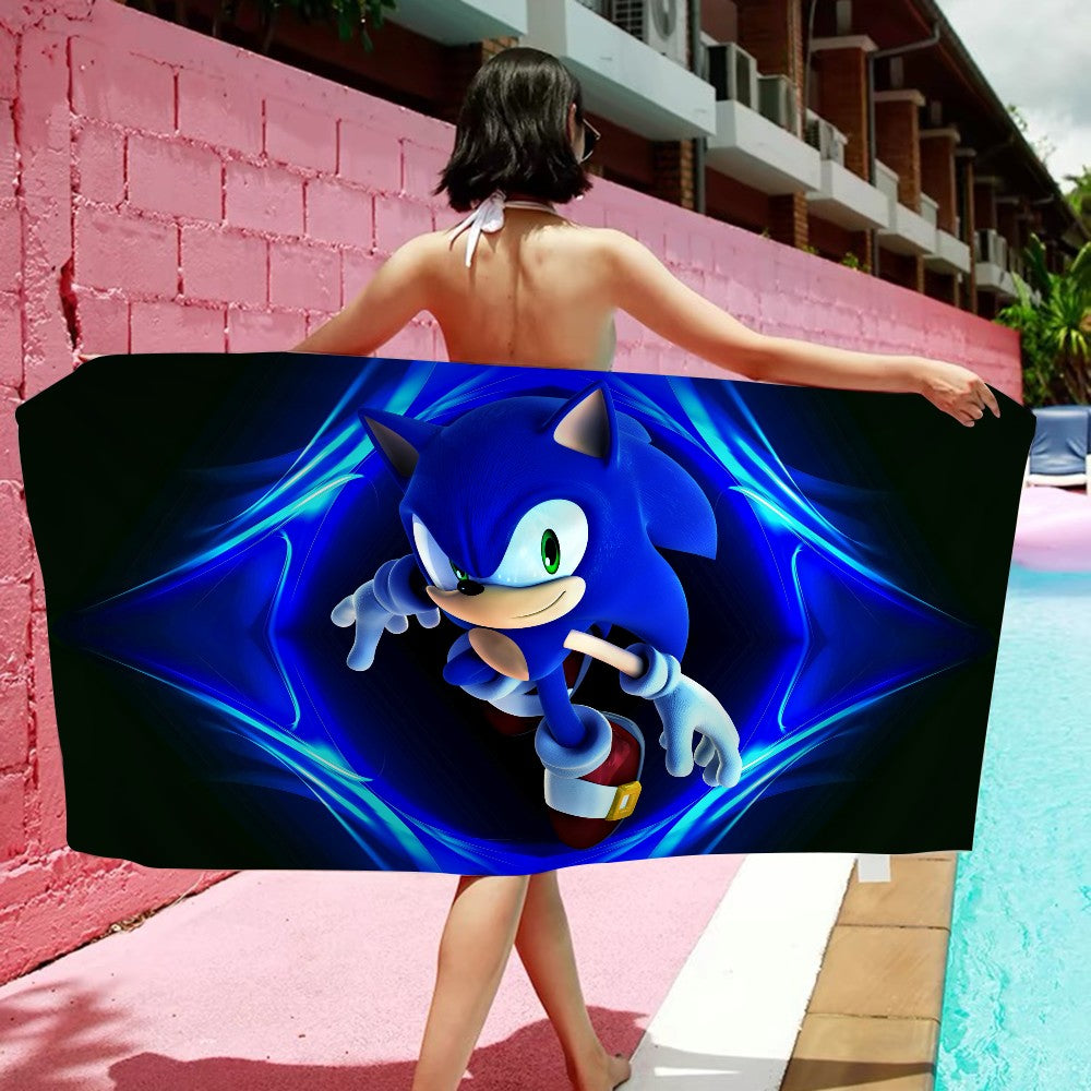 Anime Sonic Pattern Anime Beach Swimming Towel Soft Absorbent Washcloth Children's Gifts for Kids Travel Camping Gym