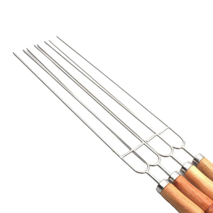 6pcs Barbecue Grill Fork Stainless Steel U-Shaped BBQ Skewer With Anti-scald Wooden Handle Metal Fork Set for Outdoor BBQ Grill