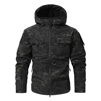 Men's Silent Soft Shell Camouflage Tactical Jacket Waterproof Warm Fleece Hunting Jackets Outdoor Hiking Fishing Hooded Coat
