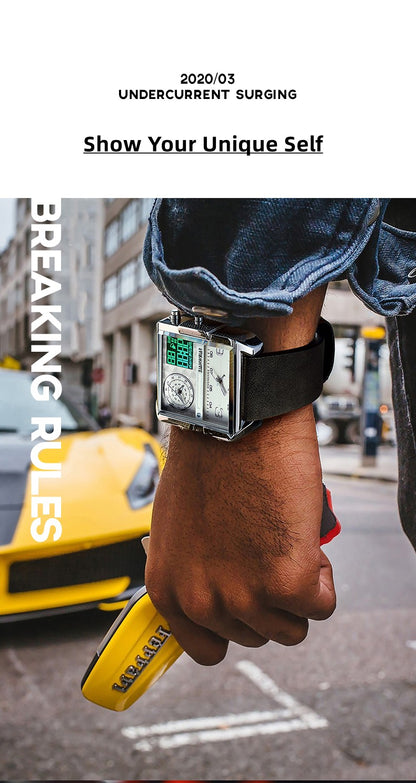 Mark Fairwhale Luxury Quartz Watches Men Fashion Brown Leather Strap Clock Military Waterproof Square Electronic WristWatch 2023