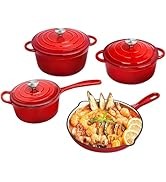 Nonstick Enameled Cast Iron Cookware Set, Frying Pan Skillet- 7-Pcs Pots and Pans with Lid, Healthy Round Dutch Oven Pot for Sou