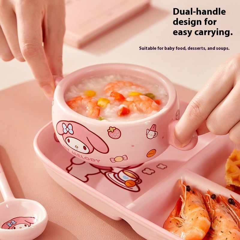 Children'S Breakfast Ceramic Dinnerware Set With Dividers Aesthetic Meal Plate And Bowl For Home Kitchen Dining Bar