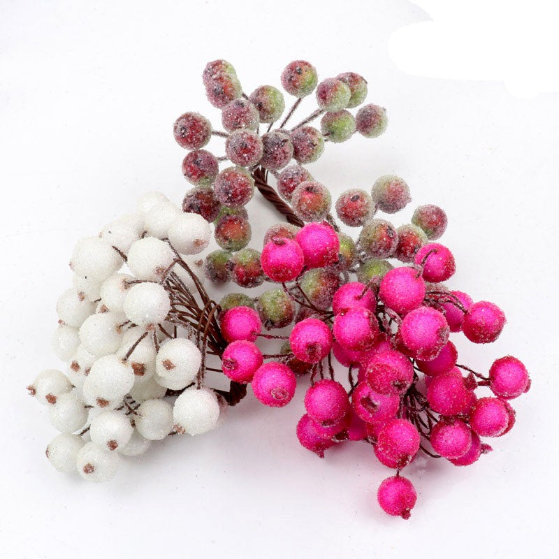 40pcs Mini Christmas Frosted Artificial Berry Vivid Red Holly Berries Wedding Party Decoration Artificial Flowers Home Decor