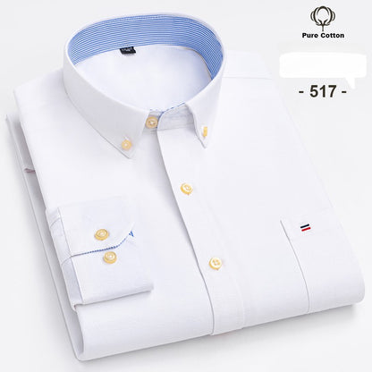 over size 7XL100%Cotton Oxford long-sleeve shirts for men slim fit formal plain shirt office white clothes elegant business tops