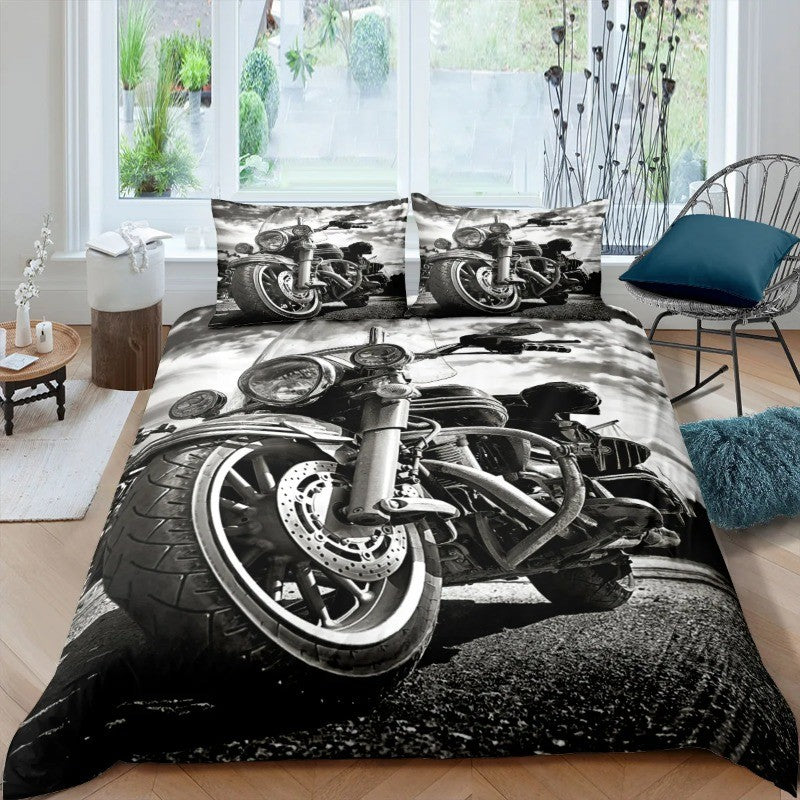 Conjunto de cama de quarto popular para homens Super legal Motocicleta Trator Conjunto de cama de luxo 100% poliéster Conjuntos de capa de cama Fronhas