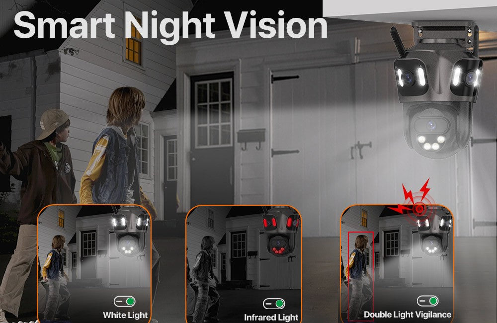 Câmera IP WIFI de Três Telas Externa 4K Lente Dupla Câmera PTZ Detecção Humana por IA Câmera de Segurança de Vídeo CCTV IP66 à Prova D'água iCsee