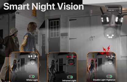 Câmera IP WIFI de Três Telas Externa 4K Lente Dupla Câmera PTZ Detecção Humana por IA Câmera de Segurança de Vídeo CCTV IP66 à Prova D'água iCsee