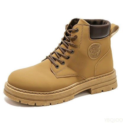 Bota Masculina Cano Alto Aumento de Altura Sola Grossa Primavera Outono Tamanho Grande Tendência Nicho Versátil Antiderrapante Bota Curta