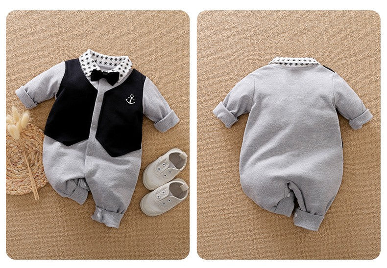 Roupa de Bebê Menino Ternos de Cavalheiro Roupinhas Manga Longa Macacão Fantasia Para Bebê Romper 100% Algodão Primavera e Outono