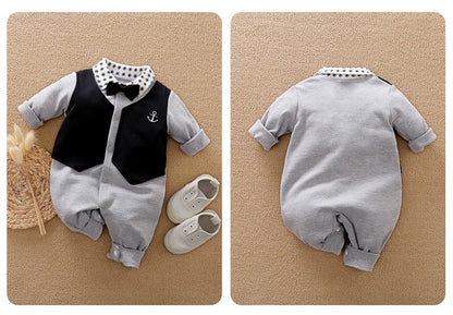 Roupa de Bebê Menino Ternos de Cavalheiro Roupinhas Manga Longa Macacão Fantasia Para Bebê Romper 100% Algodão Primavera e Outono