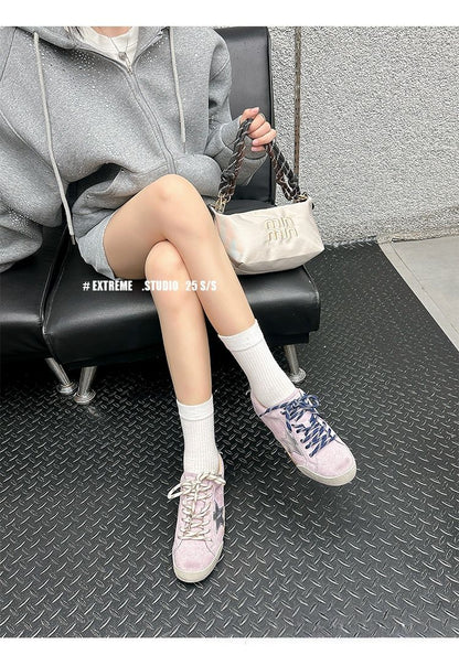 6cm de Elevação Interna Cadarços de Pato Mandarim Estrela Sapatos Sujos Femininos Vintage Sola Grossa Versátil Tênis Casual