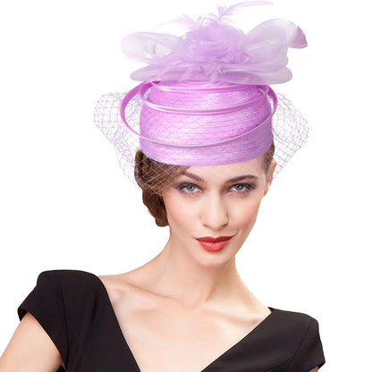 FS Casamento Igreja Chapéus Vermelhos Fascinadores Para Mulheres Com Véu de Pena Festa Coquetel Adorno de Cabeça 2025 Senhora Elegante Chapéu Kentucky Derby