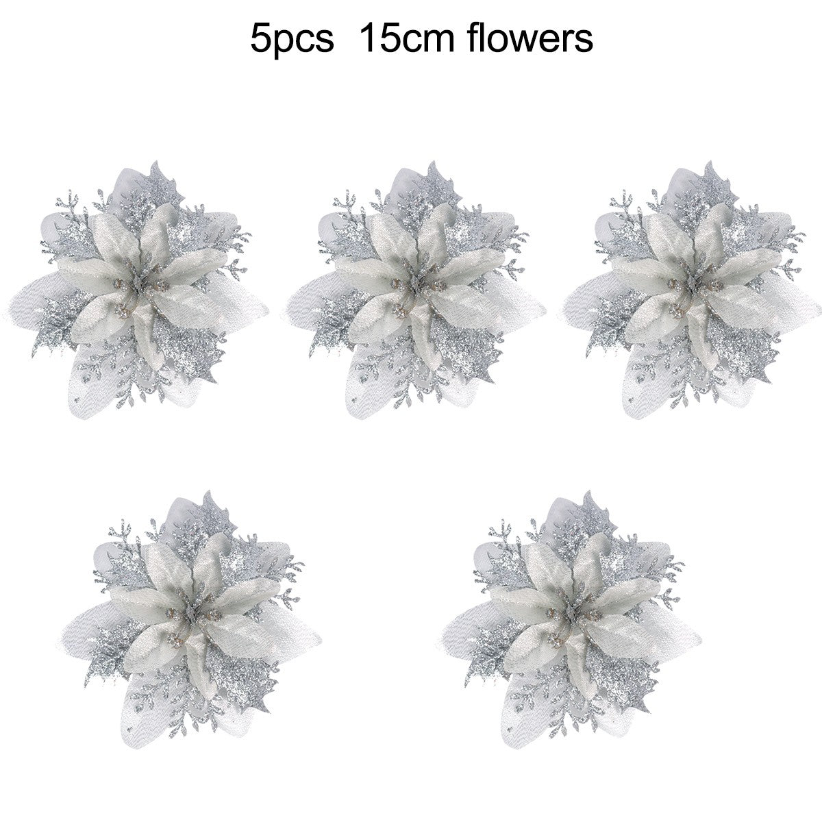 1/5/10pcs Sparkling Red Golden Silver Poinsettia Artificial Flowers Christmas Tree Ornaments for Xmas New Year party Decoration