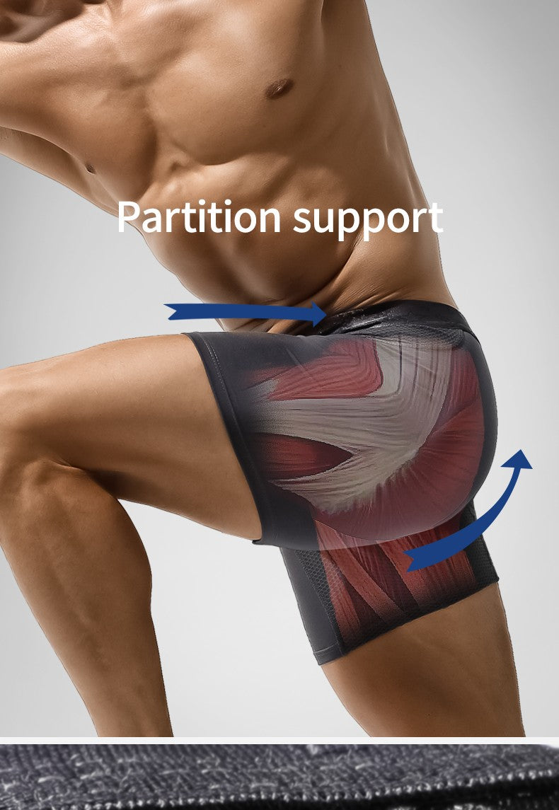 Extra Long Sports Underwear Men's Boxer Briefs Anti-Wear Leg Running Large Size Breathable Training Boxer Briefs