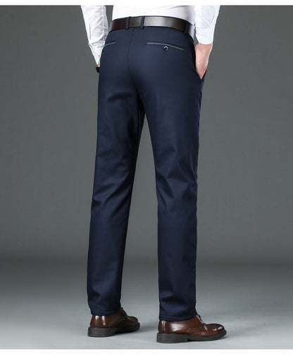 Flannel Thick Men's Casual Pants Navyblue Winter New Fleece Business Stretch Warm Plush Trousers Brand Slim Straight Male Pants