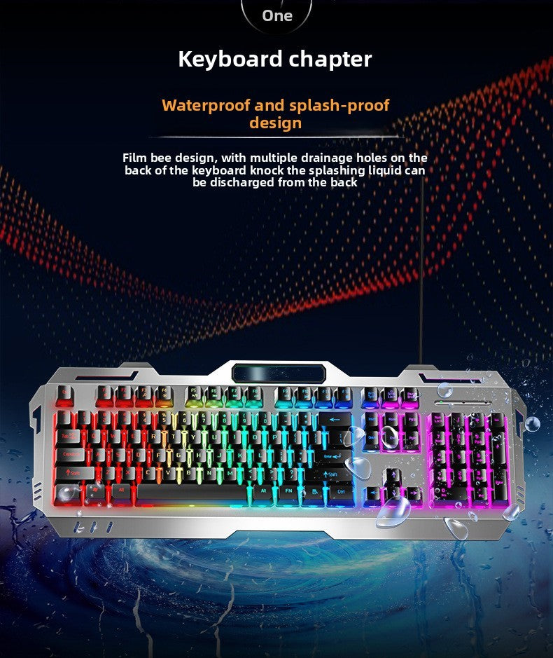 Conjunto de teclado e mouse gamer com fio, retroiluminação colorida, 104 teclas, painel de metal, teclado com sensação mecânica para laptop e desktop