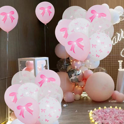 50/10pcs Bow Theme Latex Balloon 12 Inches Bowknot Print White Balloons for Kids Girls Birthday Baby Shower Wedding Party Decor