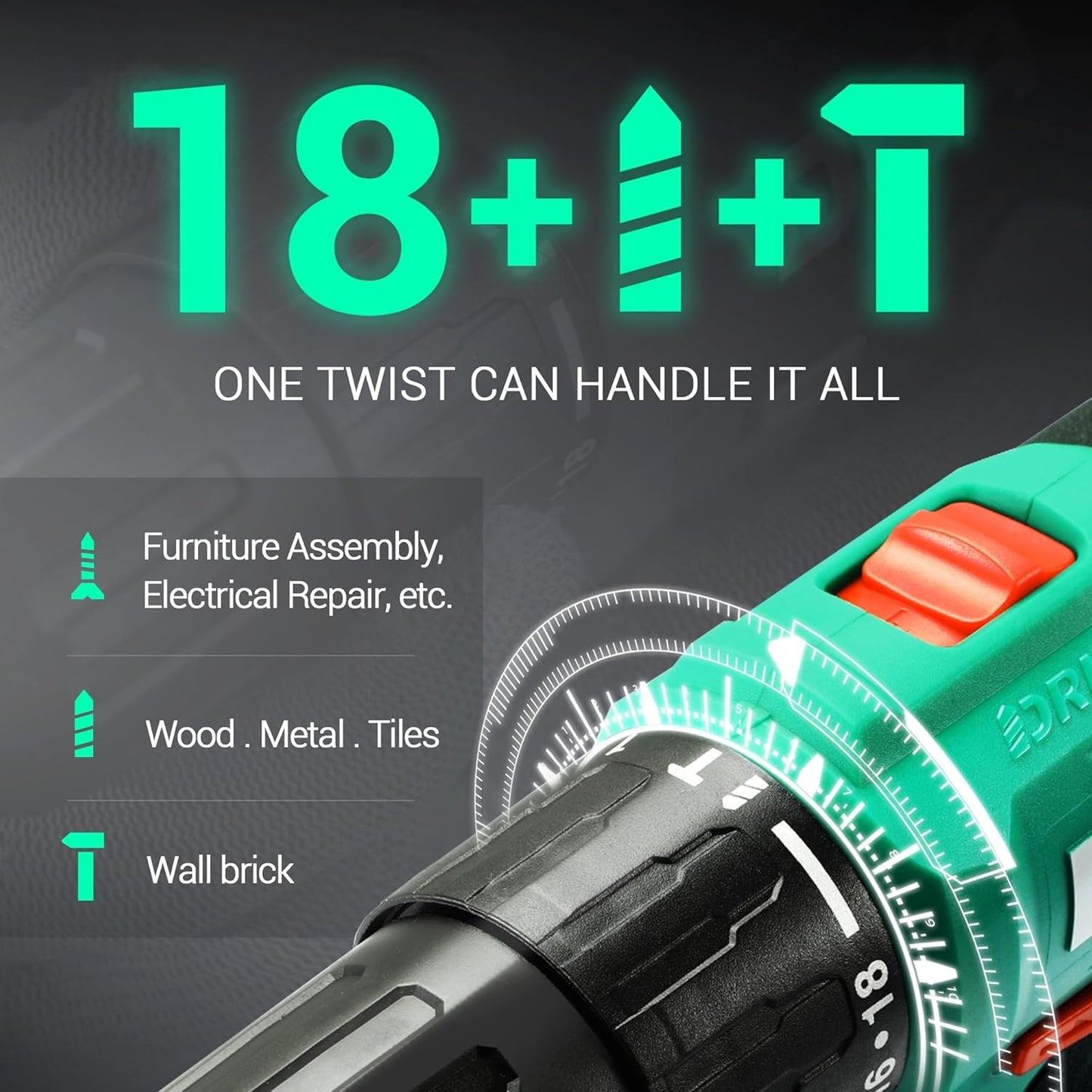 Conjunto de Furadeira de Impacto a Bateria 20V, Torque de 40 Nm, Mandril Sem Chave de 1/2", 22500 IPM, Velocidades Variáveis para Tijolo Metal Madeira