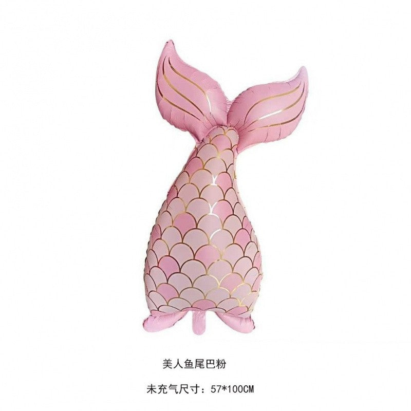 insOcean-themed girl princess mermaid tail, shells, dolphin, conch, balloons birthday party event decoration