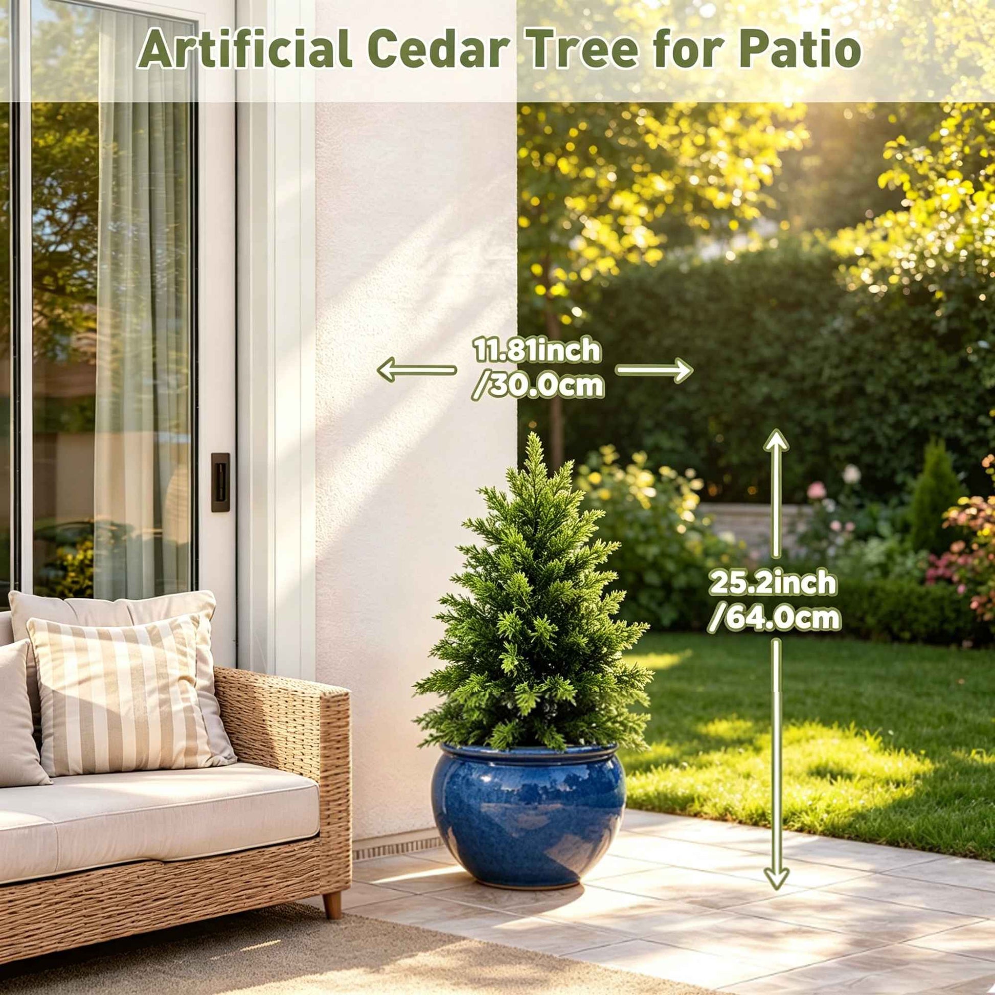 2/3/4/5/6FT Artificial Topiary Cedar Trees UV-Resistant Faux Evergreen Outdoor Indoor Plants Black Pot Faux Cedar Topiary Plants Christmas Trees for Front Porch Entryway & Patio Xmas Decor