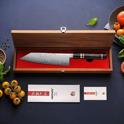 HEZHEN 8.3 Inch Bunka Knife 49 Layers ZDP-189 Damascus steel Powder Core Steel Kitchen Cook Wooden Gift Box kiritsuke Knife