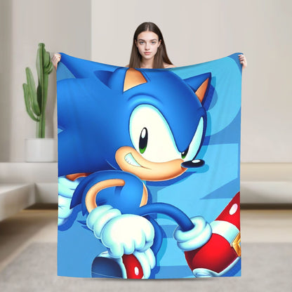 Manta Macia com Estampa de Pelúcia S-Sonic Retrô Desenho Animado Para Ar Livre Decorativa Flanela Cobertor de Cama